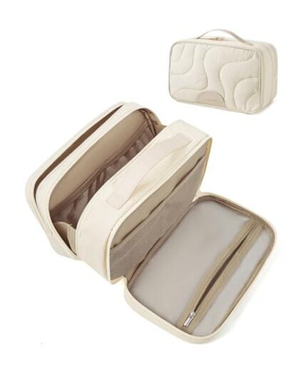 Women's Travel Toiletry Bag - Spacious Beige Makeup Organizer-image