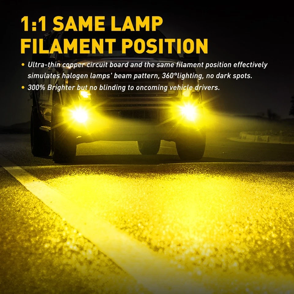 AUXITO 9006 HB4 LED Fog Light Bulbs 3000K Amber Yellow 4000 LM High Brightness - Image 3 of 4