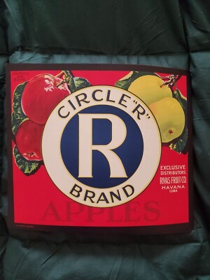 Original Circle R full size apple crate labels Rivas Fruit Co Havana Cuba