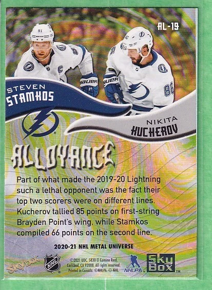 2020-21 Skybox Metal Universe Alloyance #AL-19 Steven Stamkos, Nikita Kucherov - Image 2 of 2
