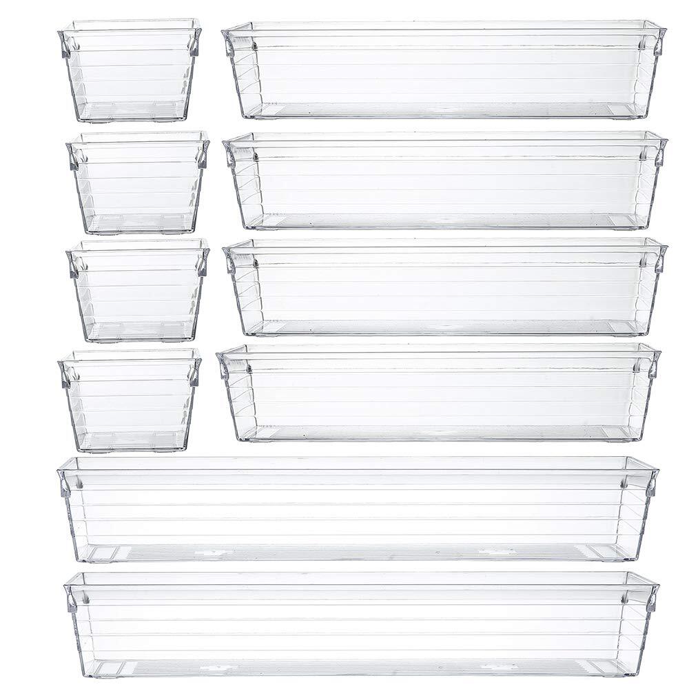 Clear Plastic Drawer Organizer Tray for Vanity Cabinet (Set of 10),Storage Tr...