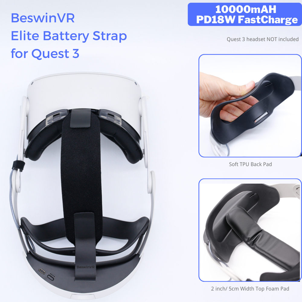 BeswinVR Elite Strap With Battery For Meta Quest 3/3S - 10000mAh, PD18W, White 11 thumbnail image