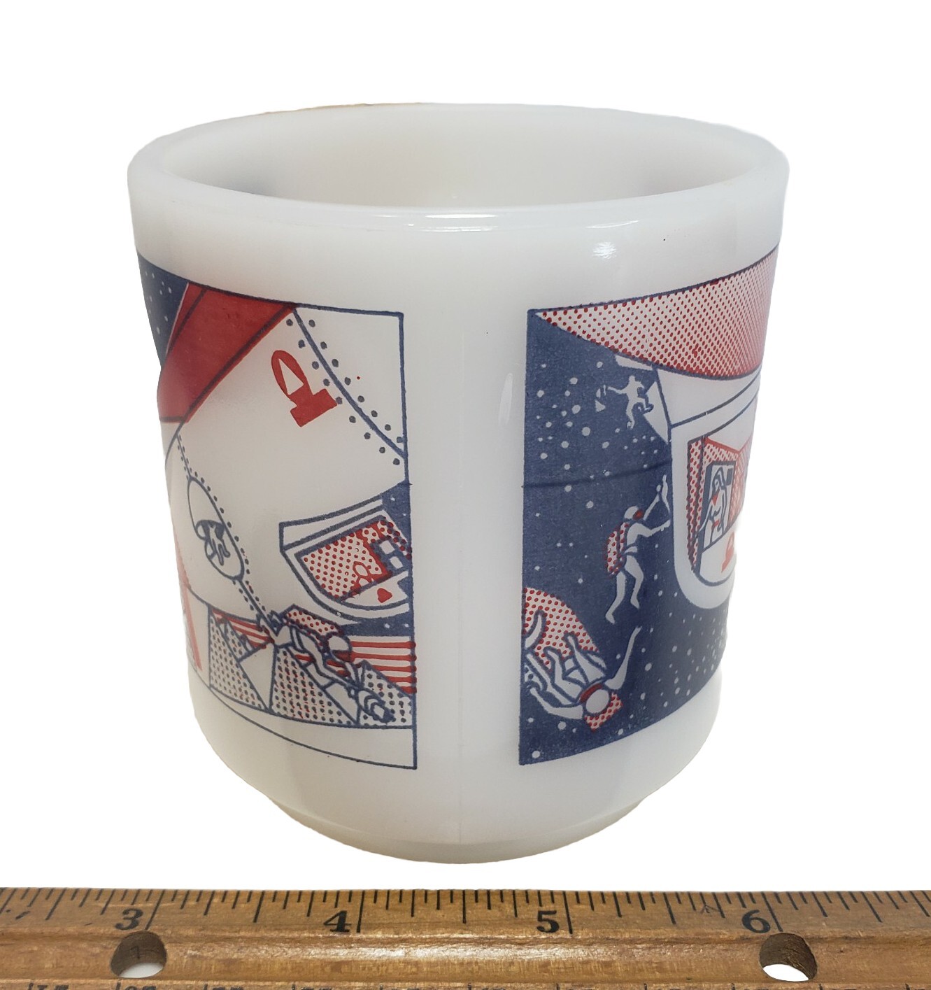 RARE Vintage Glasbake Mug Spaceship Space Rocket Mission Milk Glass Coffee Tea 