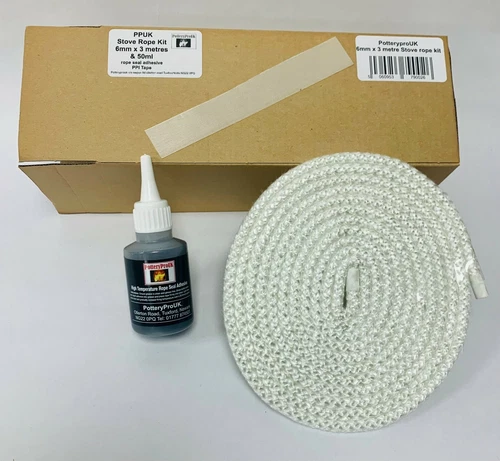 Stove Rope Kit: 6mm x 3mt Glass Fibre Rope, Glue & Tape white * Made in the UK*