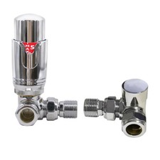 Corner Angled Thermostatic Lockshield Radiator Valves 15mmx1/2" Rad Valve Chrome