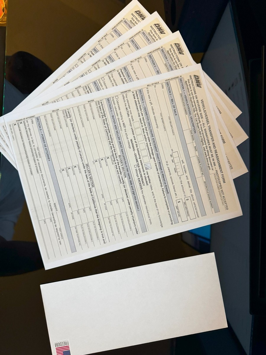 4x DMV REG 262 Form - Vehicle/Vessel Transfer and Reassignment