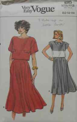 Very Easy Vogue 9253;  1985; Misses' Top und Rock. Sehr locker sitzend, 6-10