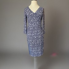 RALPH LAUREN Cleora Cobalt Blue Ditsy Floral Knit Sheath Faux Wrap Dress 2 $110