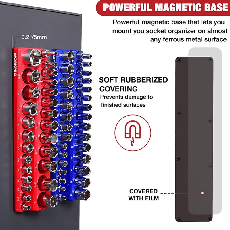 WORKPRO 3/8" Magnetic Socket Organizer Set 2PCS SAE & Metric Socket Holder Carts - Image 3 of 4