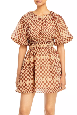 MOON RIVER Womens Checkered Fit & Flare Dress - Tan - Medium