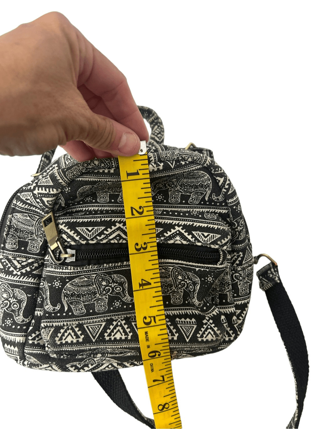 Black Aztec elephant patterned mini backpack hand… - image 3