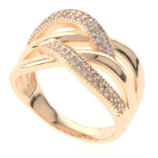 Gold Tone Gold Plated Ring With Clear Rhinestone & Cubic Zirconia XPE2603-G8