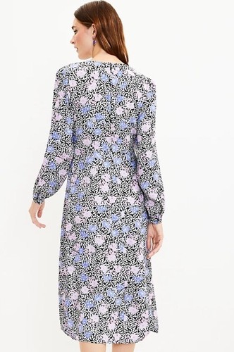NWT Women's LOFT L/S Floral Ruched Midi Dress Sz 10 - Picture 4 of 12