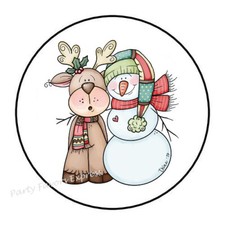 30 SNOWMAN REINDEER CHRISTMAS ENVELOPE SEALS LABELS PARTY FAVORS STICKERS 1.5"