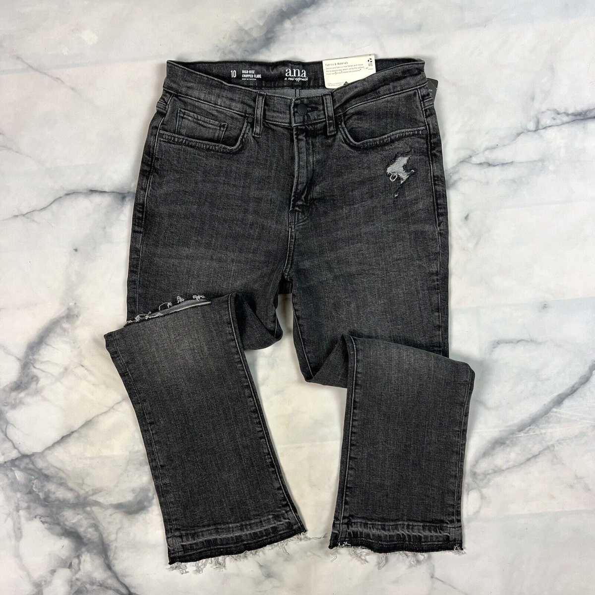 ANA High Rise Cropped Flare Jeans Size 10 Released Hem Kick Crop Dark Rinse