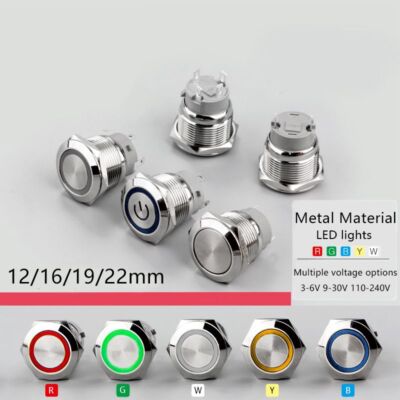 Waterproof Metal Push Button Switch LED Light Momentary IP65 12/16/19/22mm
