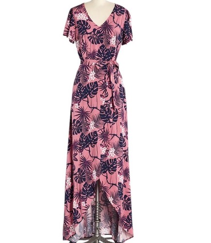 ModCloth x Collectif Maxi Dress 14 Pink Thelma Tropicool V Neck Tie Waist NWT