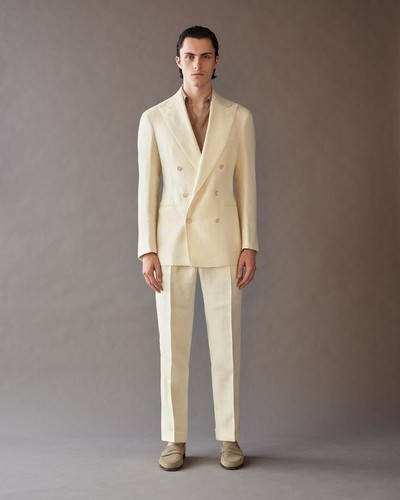 Traje de lino crema para hombre doble pecho novio esmoquin graduación fiesta verano traje informal - Imagen 1 de 9