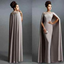 Chiffon Mother of the Bride Dress With Cape Floor Length Sheath Party Prom Gowns