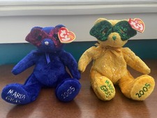  2 Ty Beanie Baby Babies Mardi Gras  Masque from 2005 Retired w/ Tags  Errors