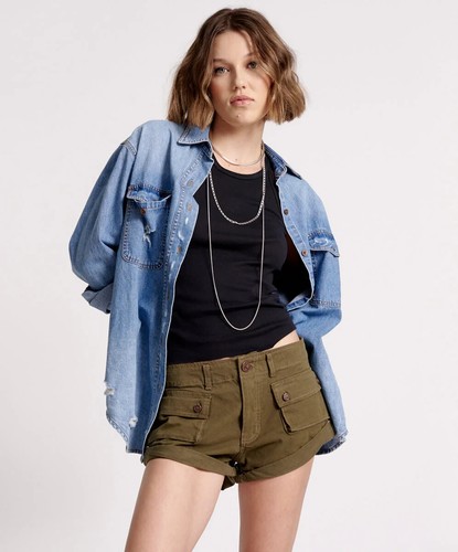 OneTeaspoon Cadet Bandits Low-Waist Shorts in Dark Khaki Size 26 RRP £88 - 第 1/7 張圖片