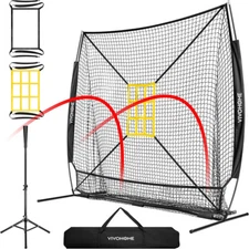 7x7 ft Baseball Softball Hitting Net w/ Large Ball Collection System for Batting