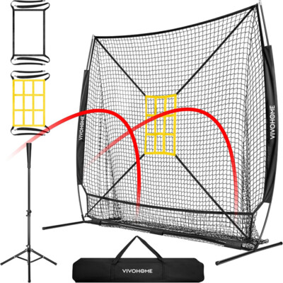 Baseball Practice Net 7x7 ft Hitting Pitching Batting Training Net Set with Tee