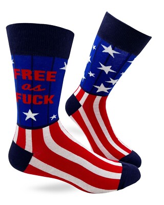 Fabdaz ''Free as F**k'' Patriotic American Flag Design Men's Novelty Crew Socks