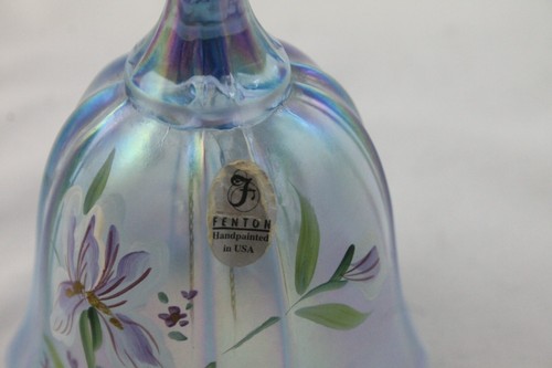 Fenton 1997 Iris su campana raso blu nebbioso 7" Aurora dipinta a mano #9667 LS - Foto 7 di 12