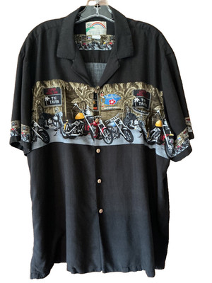 Men s Paradise Found Hawaiian Aloha Black motorcycle Size XLarge Made In Hawaii