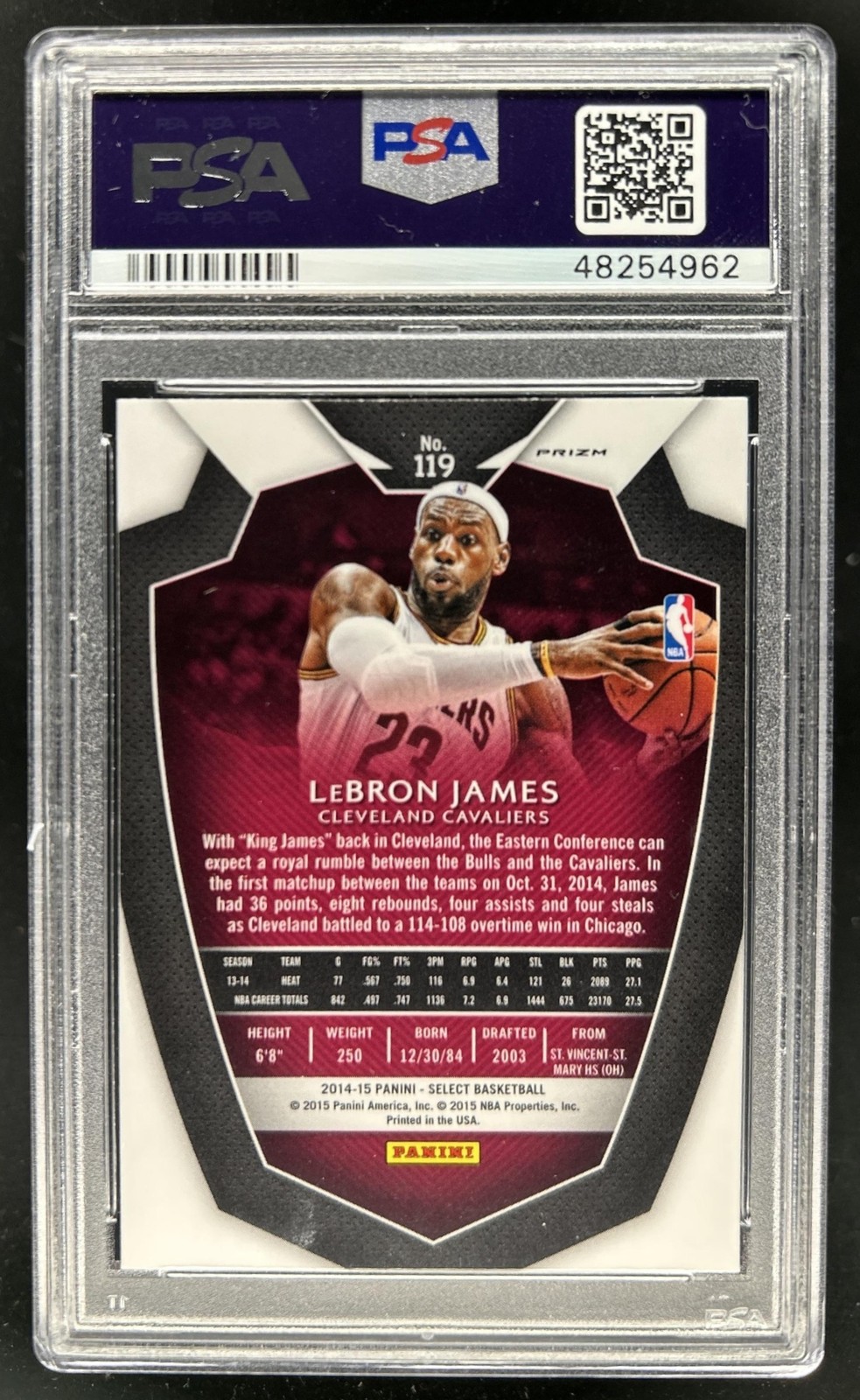 2014-15 Panini Select LeBron James Prizm Silver #119 Cavaliers PSA 10 GEM MINT view 2