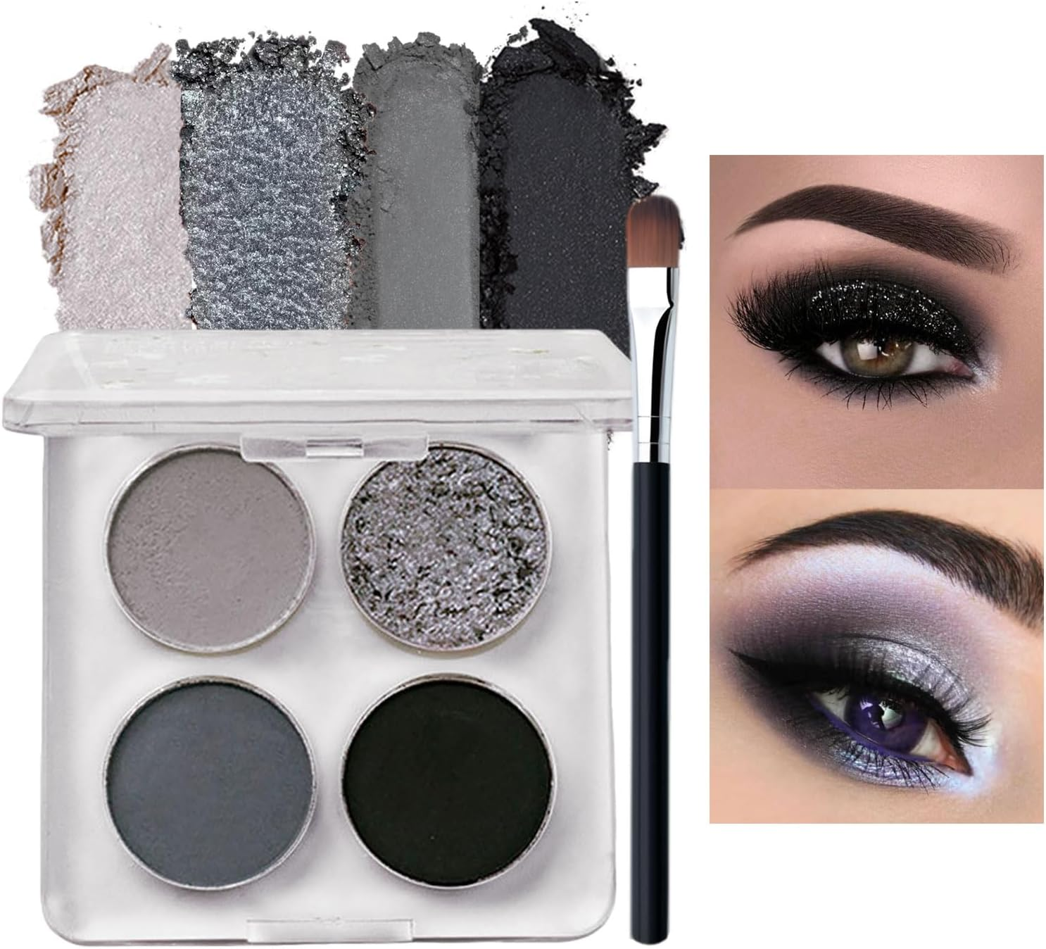 Black Gray Silver Smoky Eyeshadow Palettes Set, Goth Eye Shadow Shimmer Mate Pal
