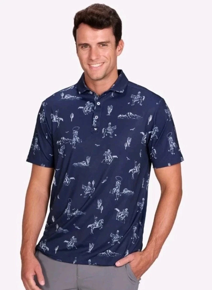Bad Birdie Polo Shirt Men Large Dark Navy Yeehaw Golf Cowboy Western Stretch NWT