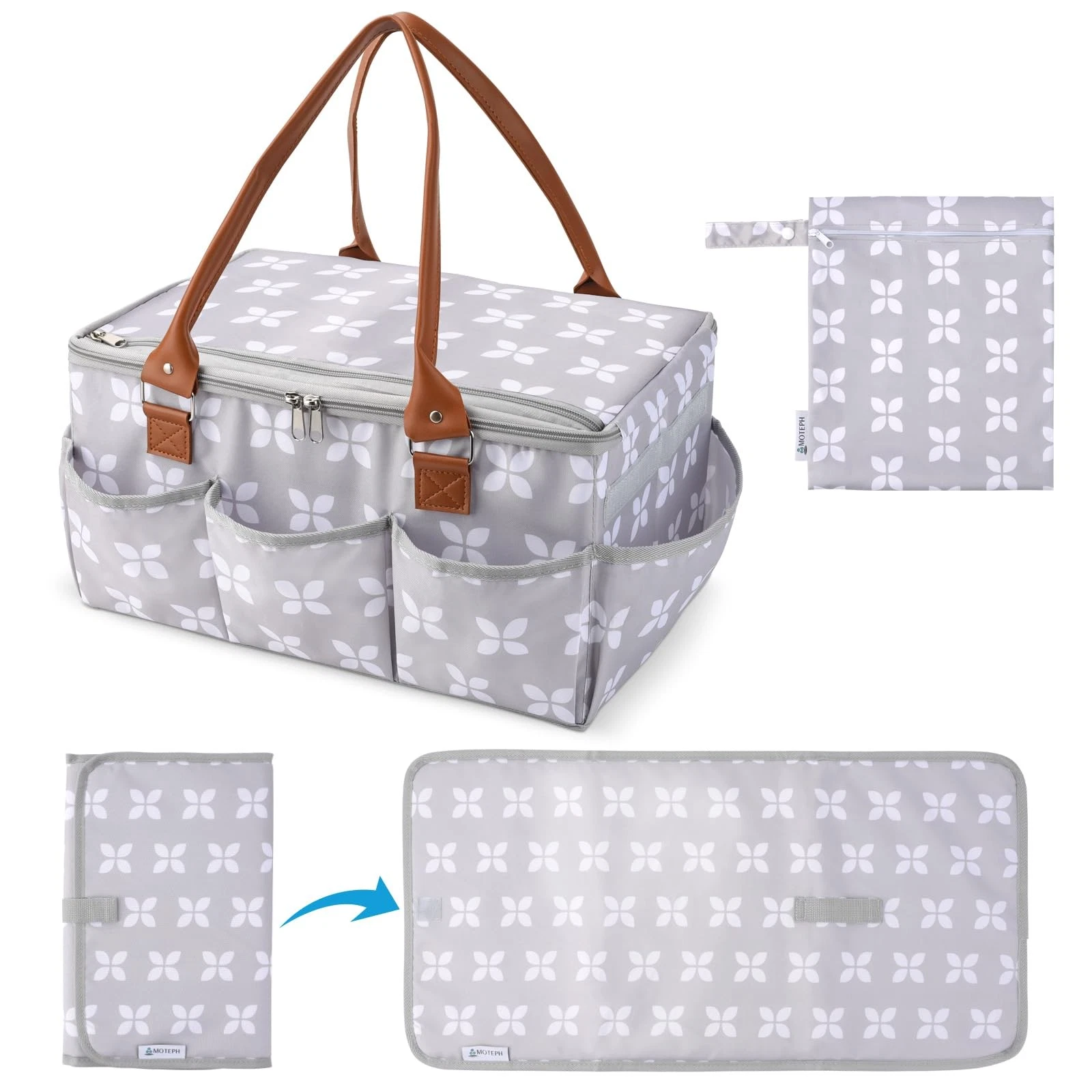 Diaper Caddy with Changing Mat, Large Baby Diaper Caddy Organizer with Lid, P...