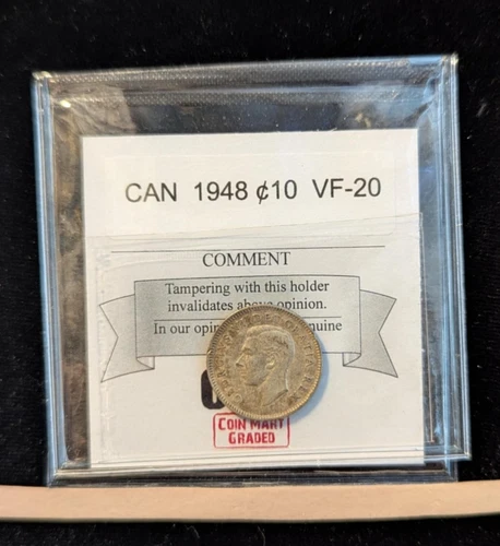 1948  Coin Mart Graded Canadian Ten ¢10 Cent**VF-20**