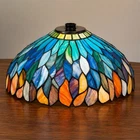 Vintage Tiffany Style Stained Glass Feather Light  Shade Blue Orange 14” x 6”