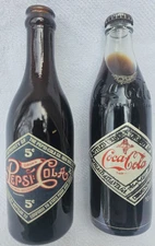 Vintage Paper Label Embossed Pepsi & Coca-Cola Anniversary Bottle Lot 1970's