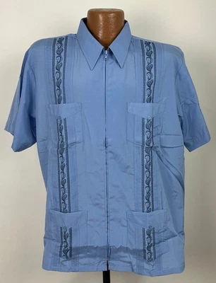 Guayabera Shirt Men Large Full-Zip Embroidered Beach Cuban Wedding Haband NEW - Image 1 of 4
