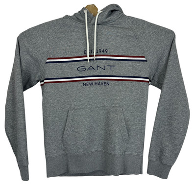 Gant Hoodie Herren Sweatshirt Medium Grau Pullover Big Logo Kängurutaschen Y2K