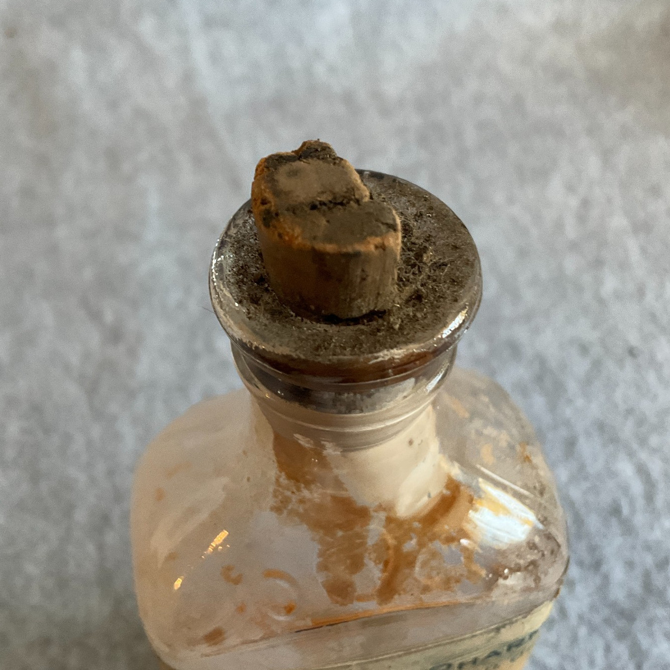Vtg Corry Pharmacy Glass Bottle w/ Cork Stopper Label Faded Signature Endi Okla