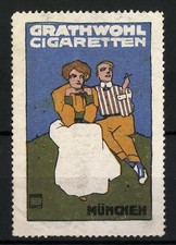 Künstler-Reklamemarke Ludwig Hohlwein, Grathwohl Cigaretten, München, Paar auf  