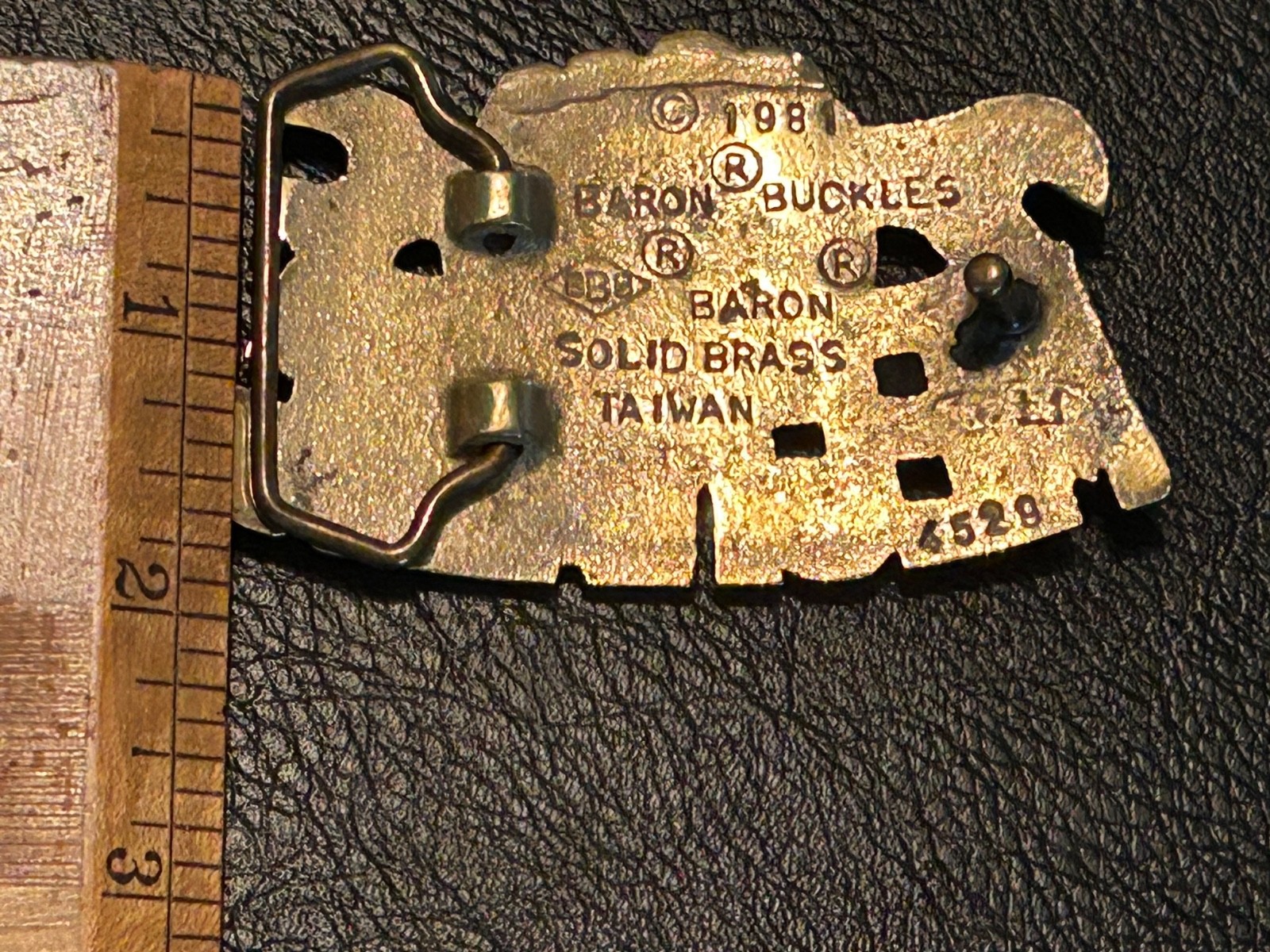 1980s Mechanic belt buckle, solid brass Baron Buckles, Taiwan