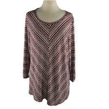 Croft & Barrow Sz XL Red White Chevron Print 3/4 Sleeve Stretch Lightweight Top