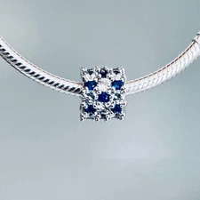 New Authentic Silver CLEAR - BLUE Sparkle Charm 925 Ale Silver / Charm Bracelet