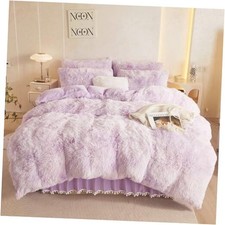 Faux Fur Comforter Cover Set, Soft Fuzzy Fluffy Bedding Queen Tie Dye Purple