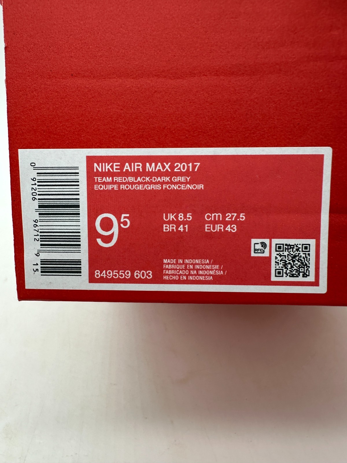 Nike Air Max 2017 Men's Size 9.5 Red Black Running Athletic Shoes 849559 603 thumbnail 6