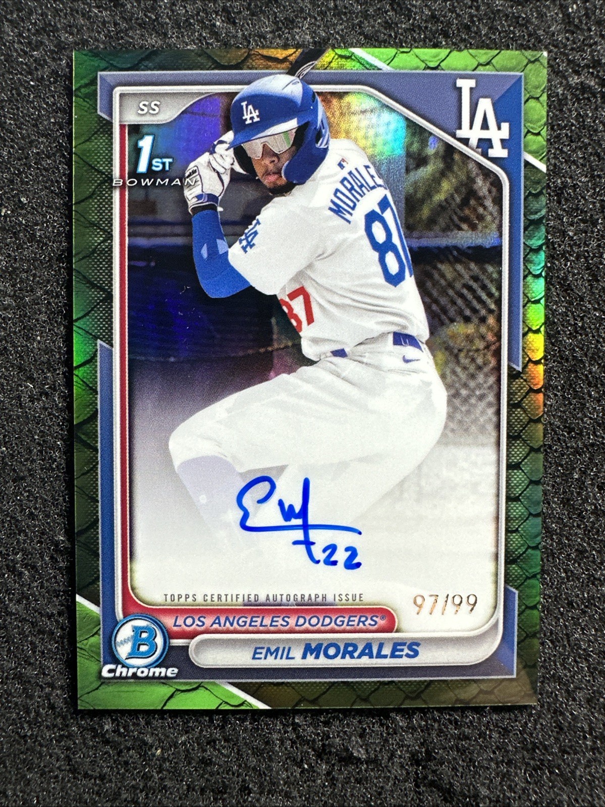 EMIL MORALES 2024 Bowman Chrome #CPA-EM Green Reptilian Auto /99 LA Dodgers