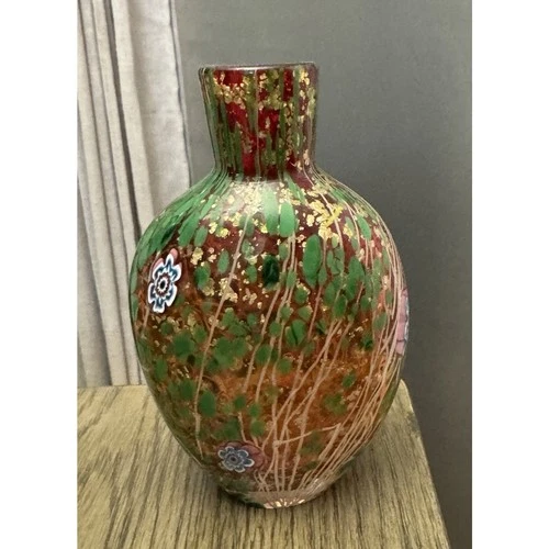 Vintage Vase Murano Millefiori Confetti Layered Artisan Art Glass 5.5” Tall EUC