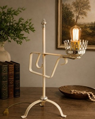 Vintage Wrought Iron Adjustable Table Lamp Primitive Candle Style Desk Light