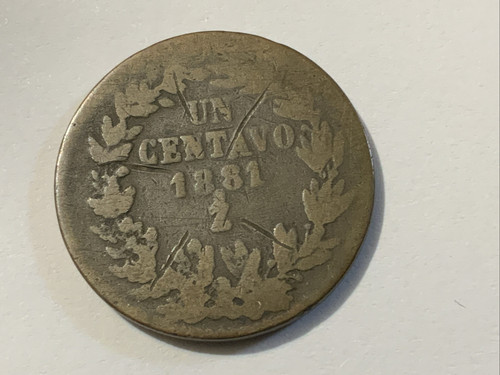 1881-Zs Mexico Un Centavo Zacatecas City Copper KM-391
